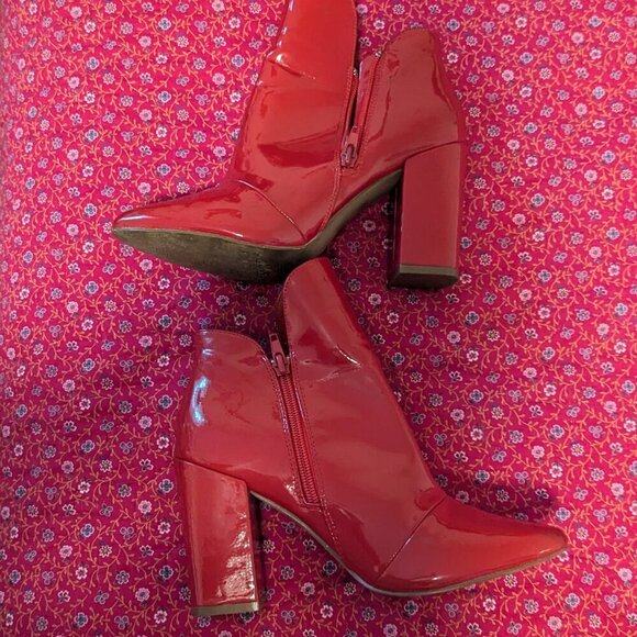 Patent Leatherette Bootie Pointy Toe Block Heel Liliana Zoya-4 Vegan Red Size 7 - Picture 8 of 10